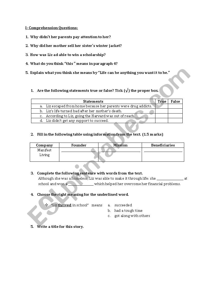 Homeless To Harvard Esl Worksheet By Hanachan2010