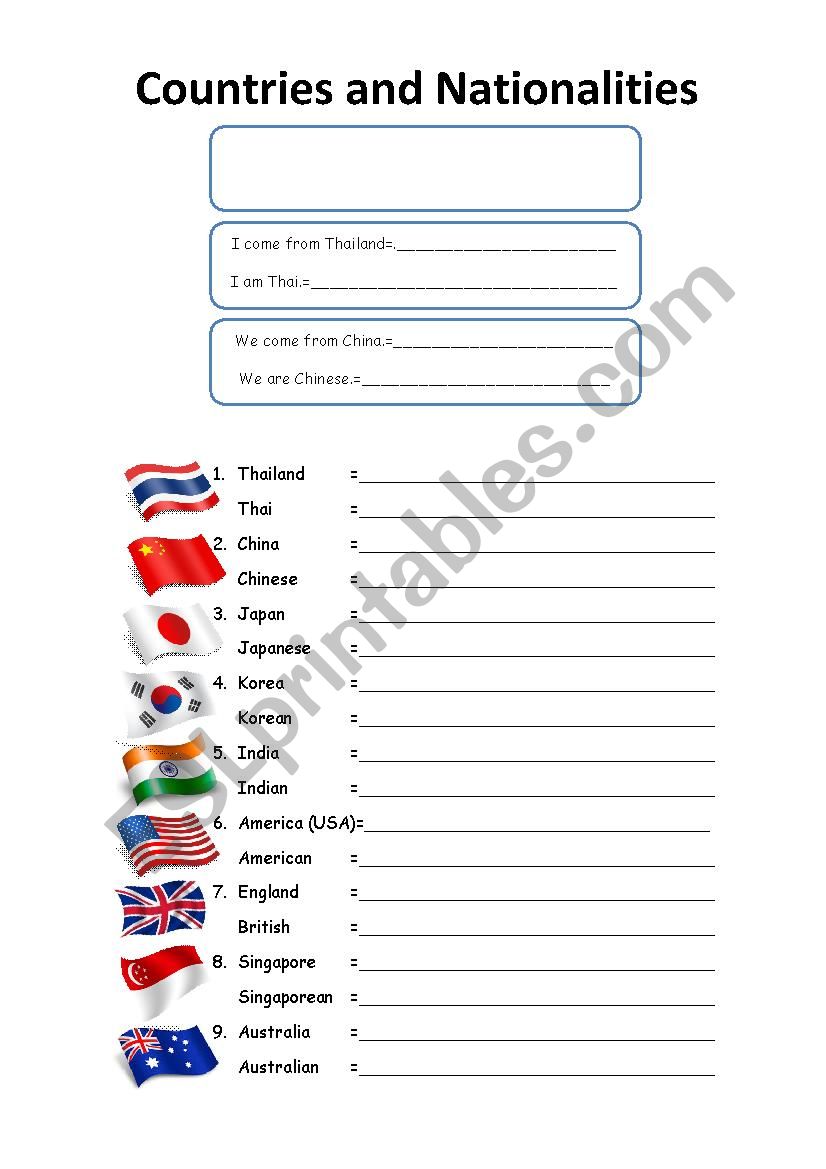 Countries and Nationalities worksheet