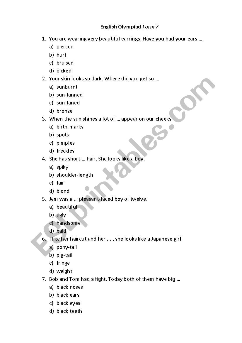 grammar test worksheet