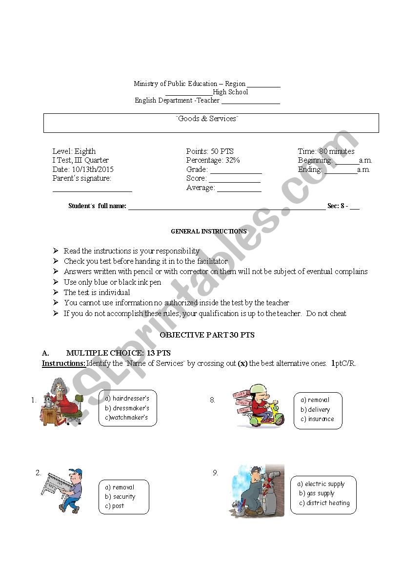 English Test 2015 worksheet