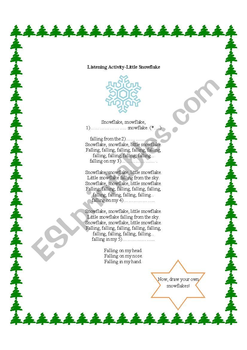 Little Snowflake Song worksheet
