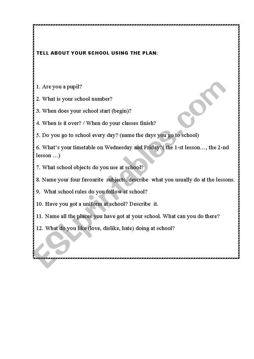 school worksheet