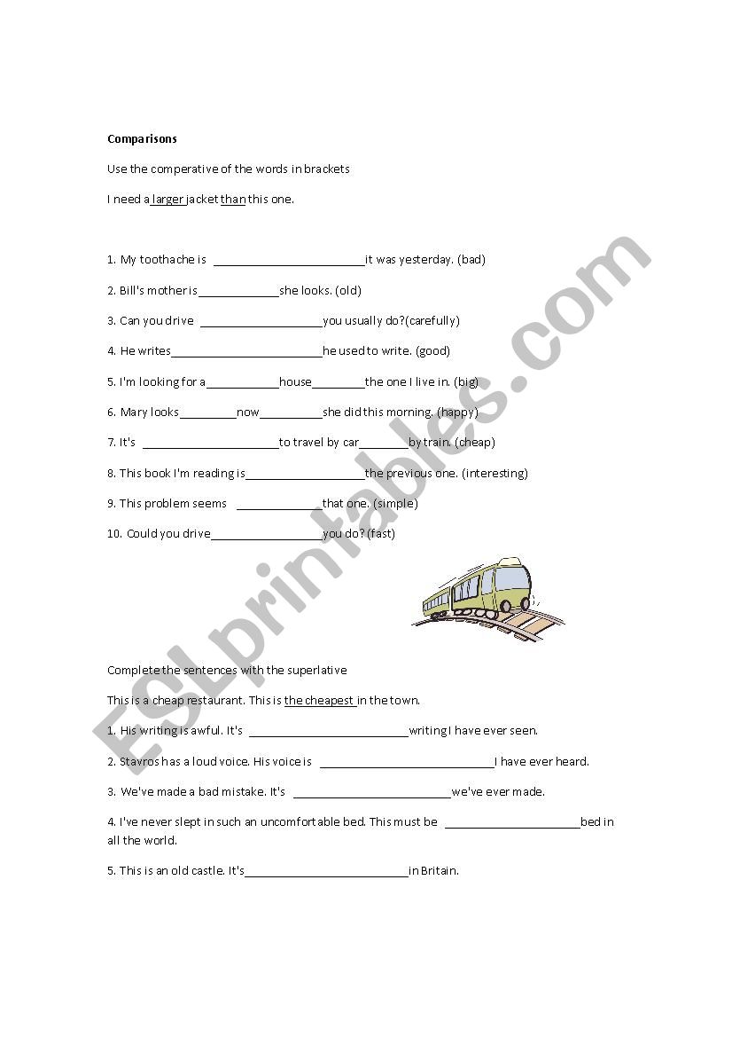 Comparisons worksheet