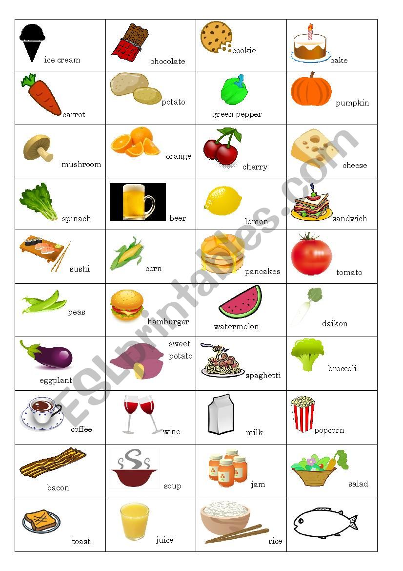Food and drink pictures worksheet