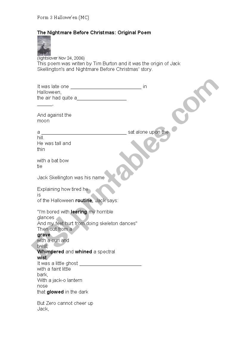 Nightmare before Christmas (Tim Burton) handout - Halllowe´en