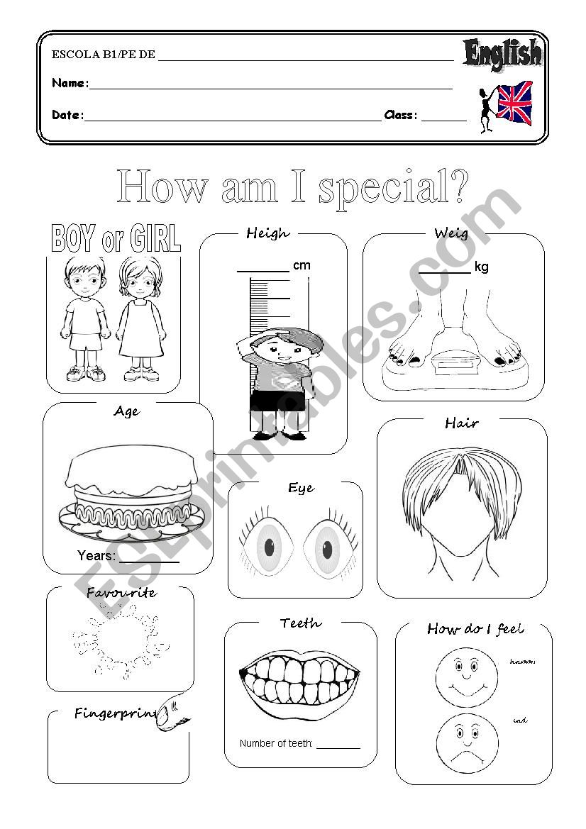 How am I special? worksheet