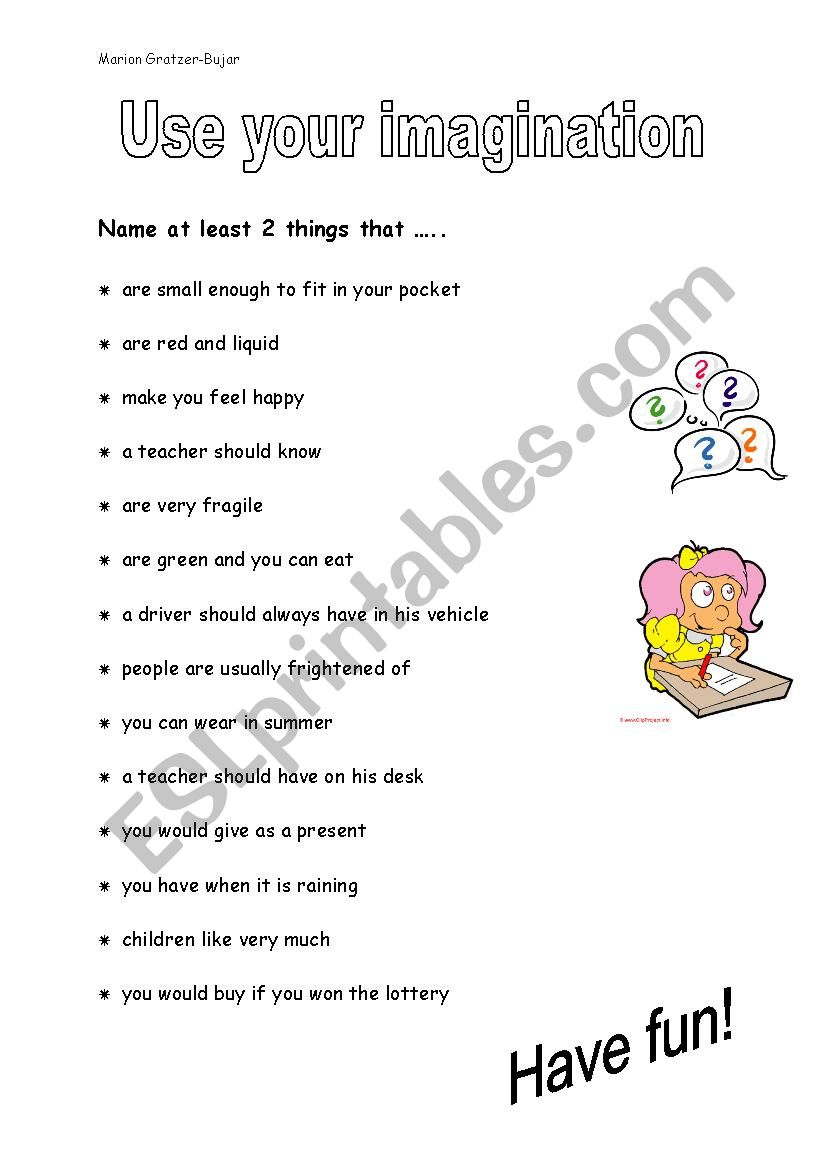 Imagination worksheet
