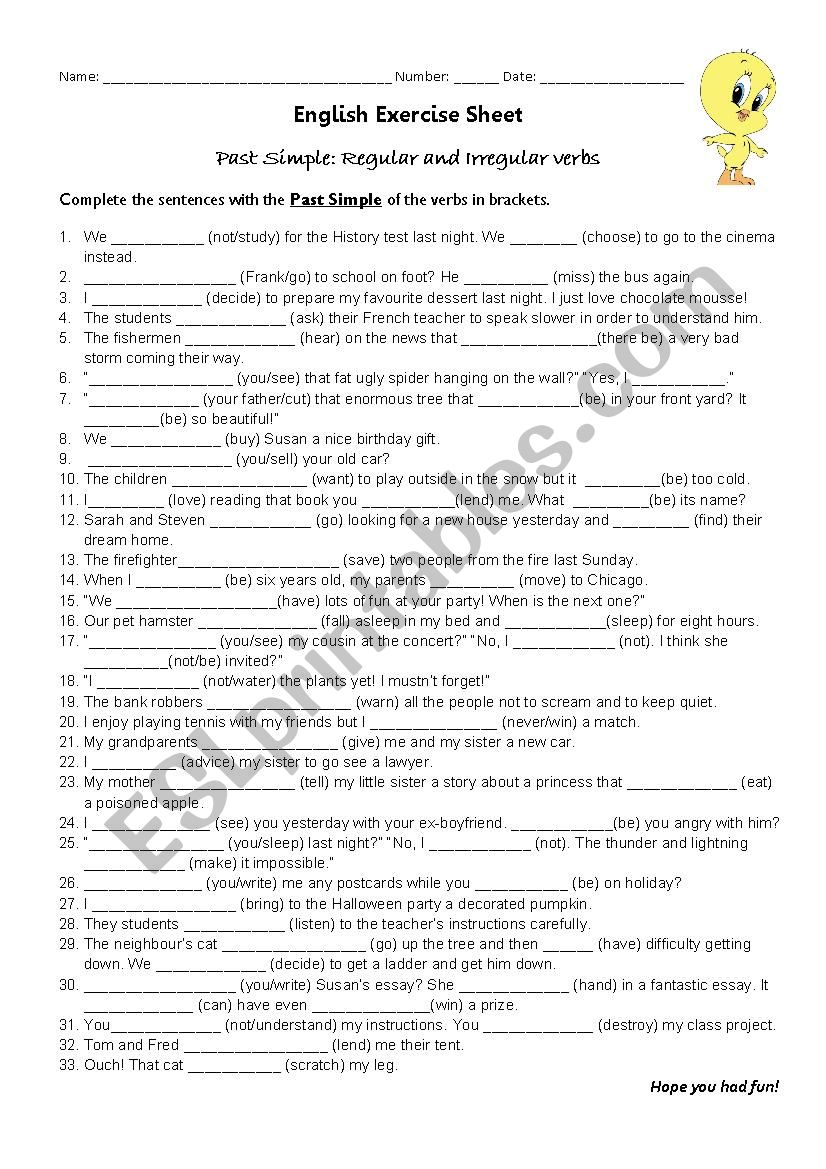 Past Simple of Regular and Irregular verbs 