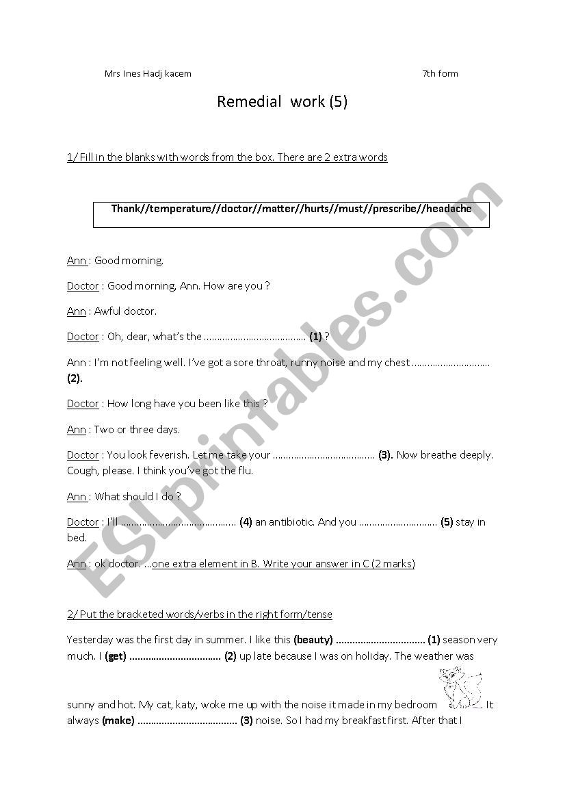 remedial work worksheet