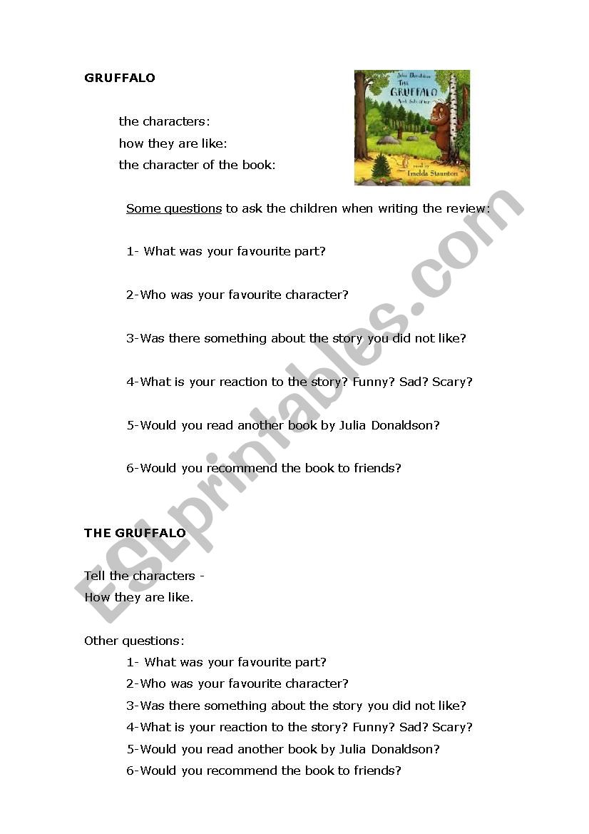 Gruffalo review worksheet