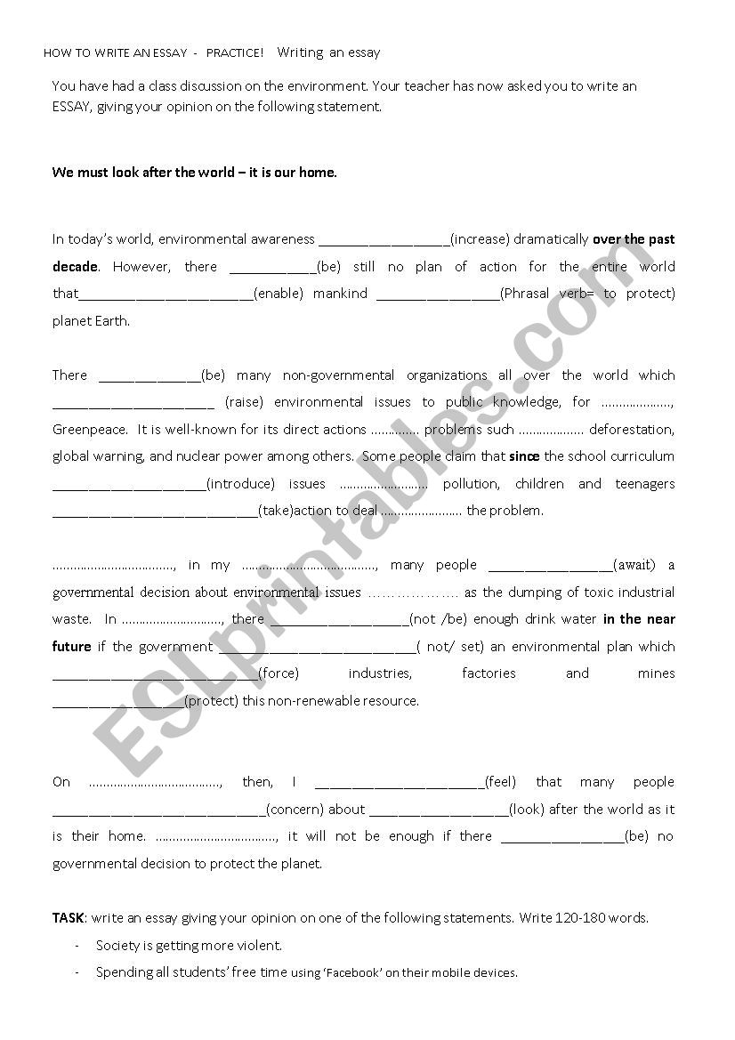 How to write an essay worksheet