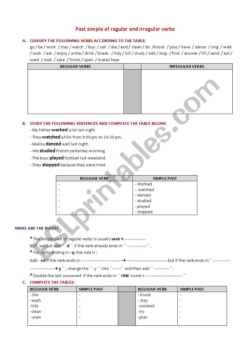 past simple of regular and irregular verbs