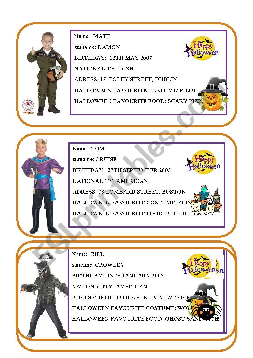 halloween conversation cards worksheet