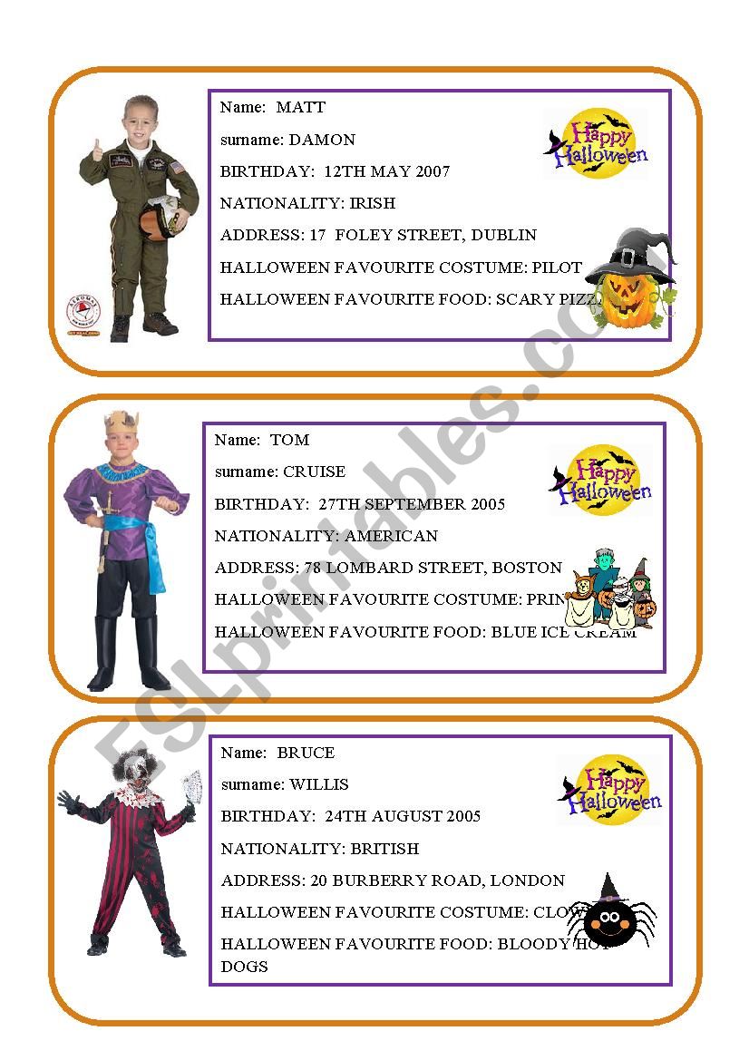 halloween conversation cards worksheet