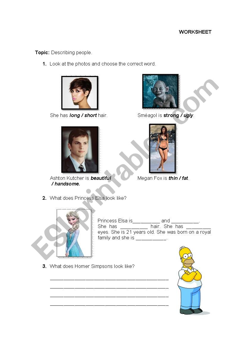 Worksheet to describe people worksheet