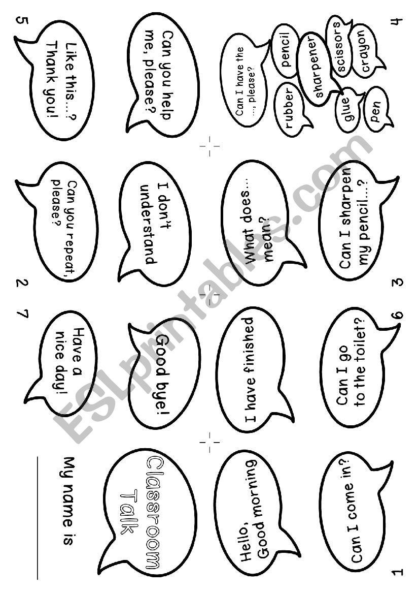 CLassroom Talk Book worksheet