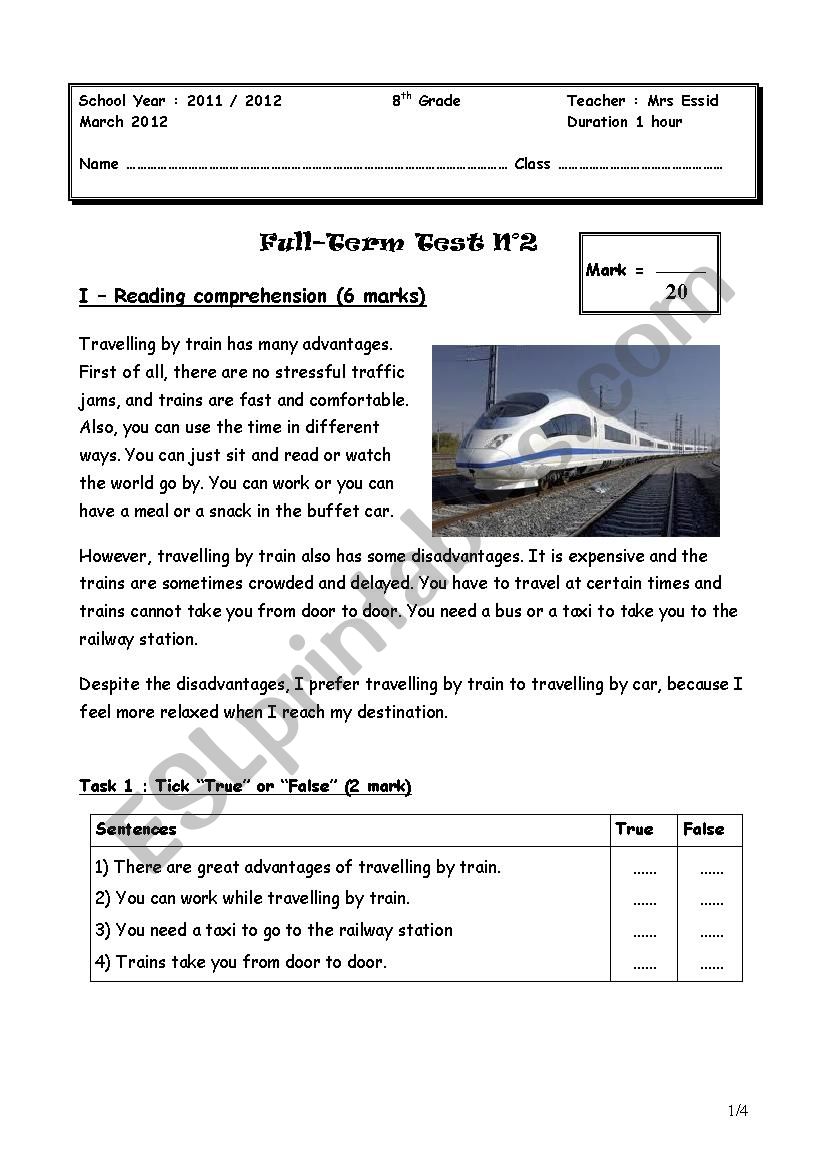 full term test  worksheet