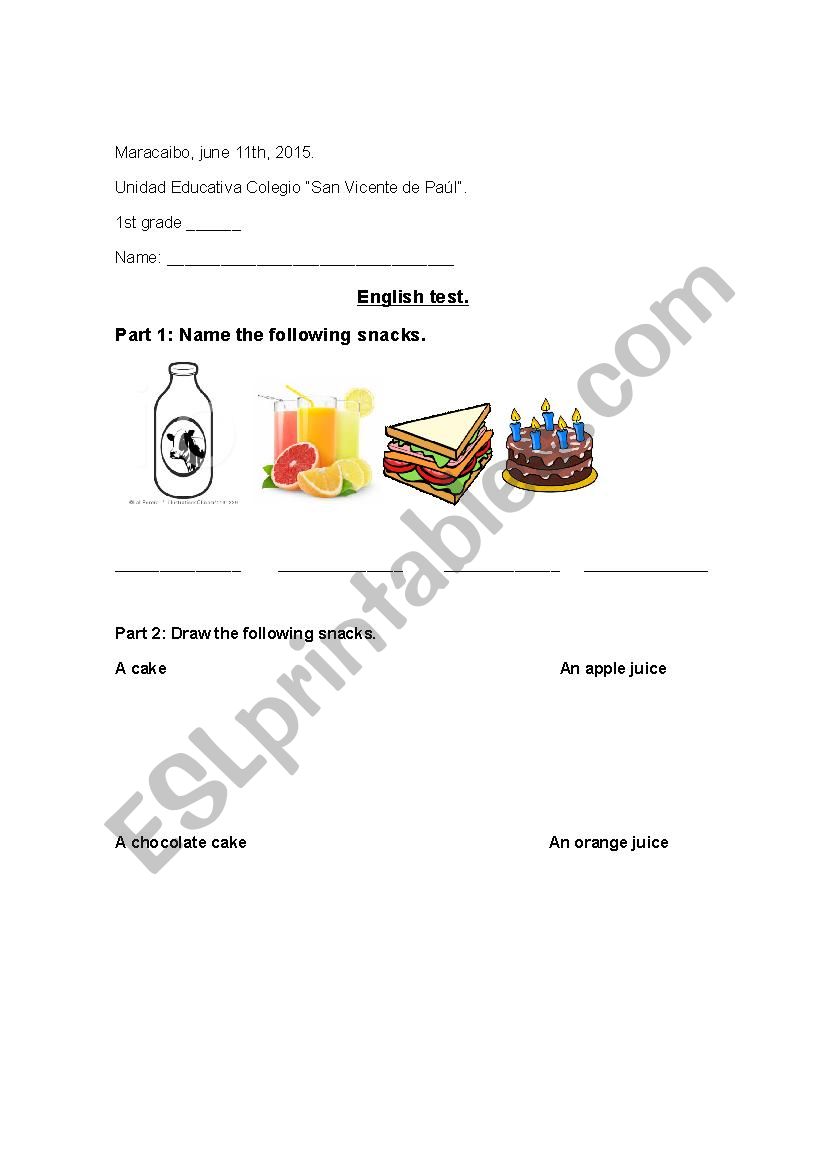 Snacks worksheet