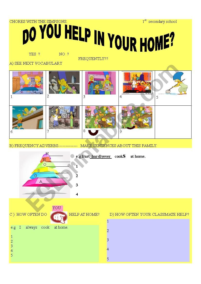 CHORES WITH THE SIMPSONS worksheet