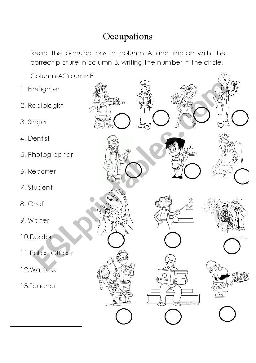 Occupations worksheet