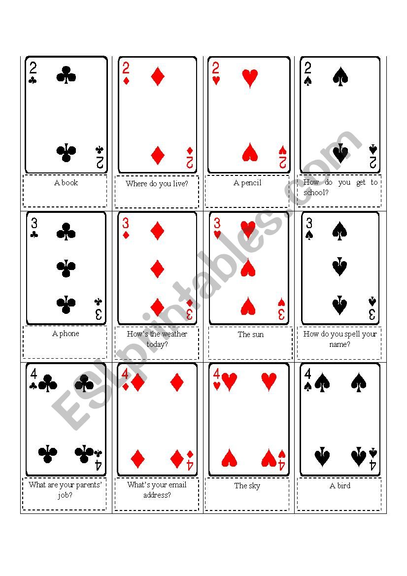 PLAYING CARDS GAMES worksheet