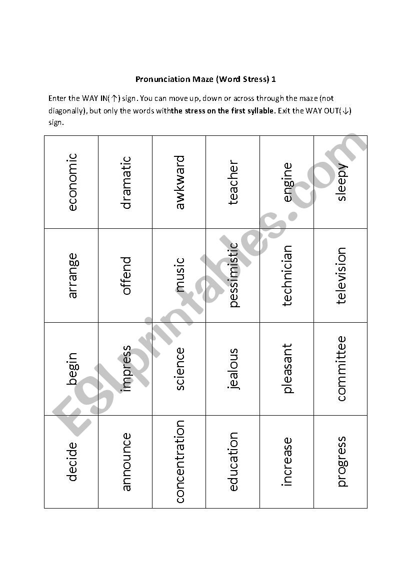 Word Stress - Worksheet worksheet