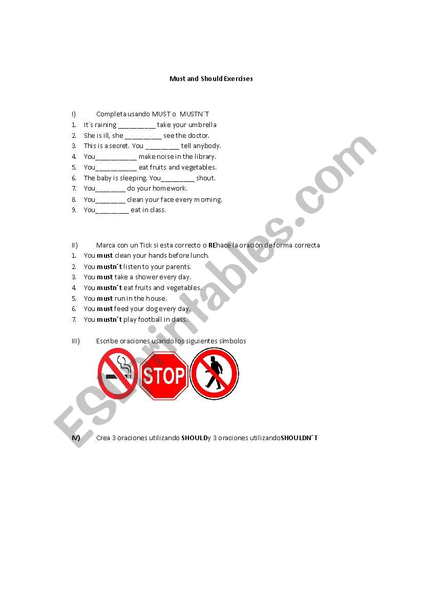 must - should  worksheet