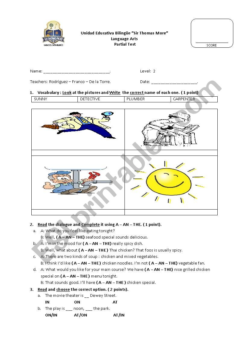 Exercises worksheet