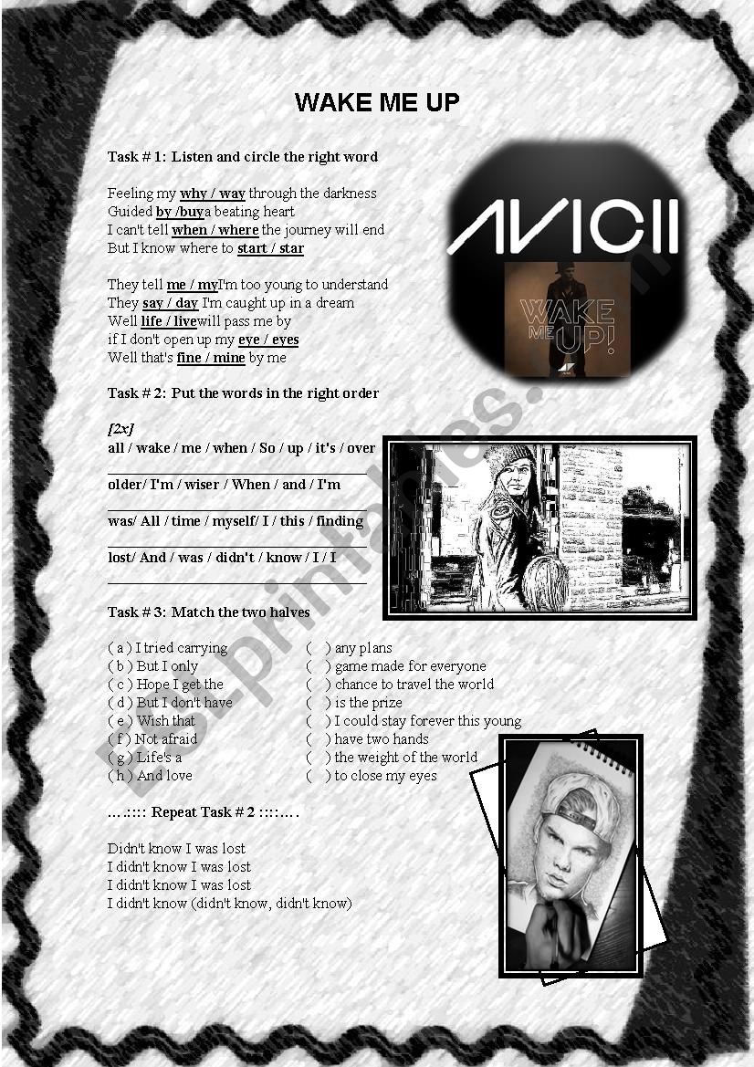 Wake me up -  Avicii worksheet