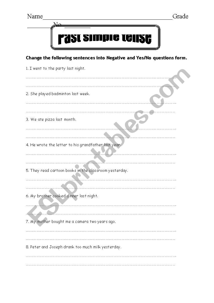 Negative and Yes No Question worksheet
