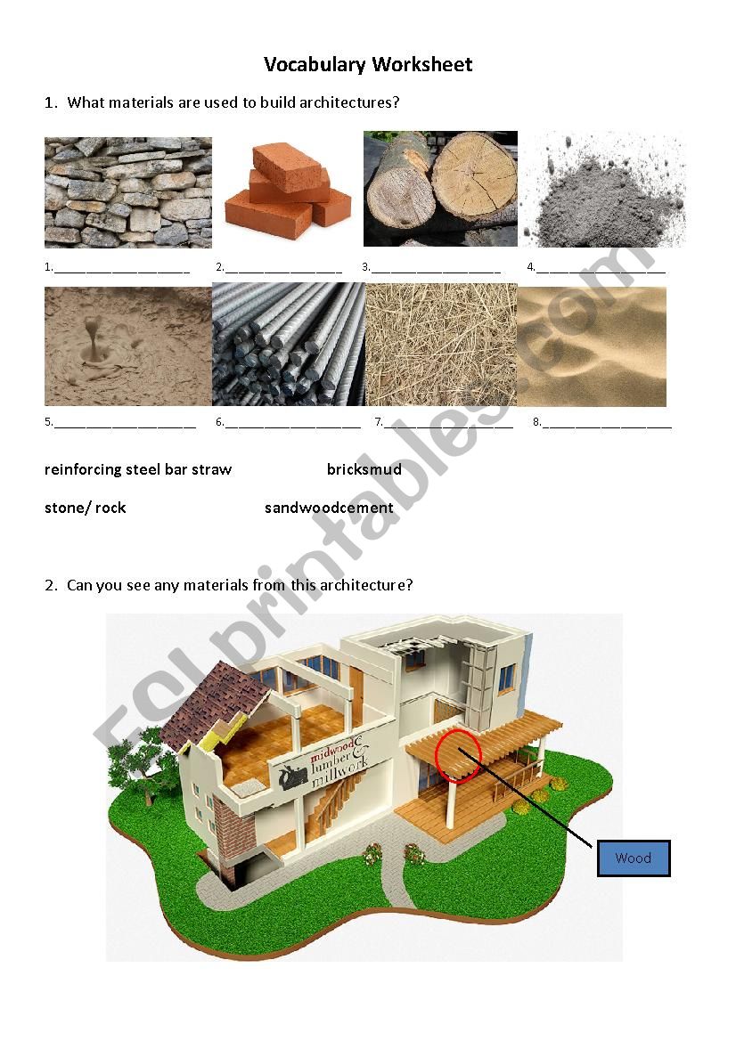 architecture materials worksheet