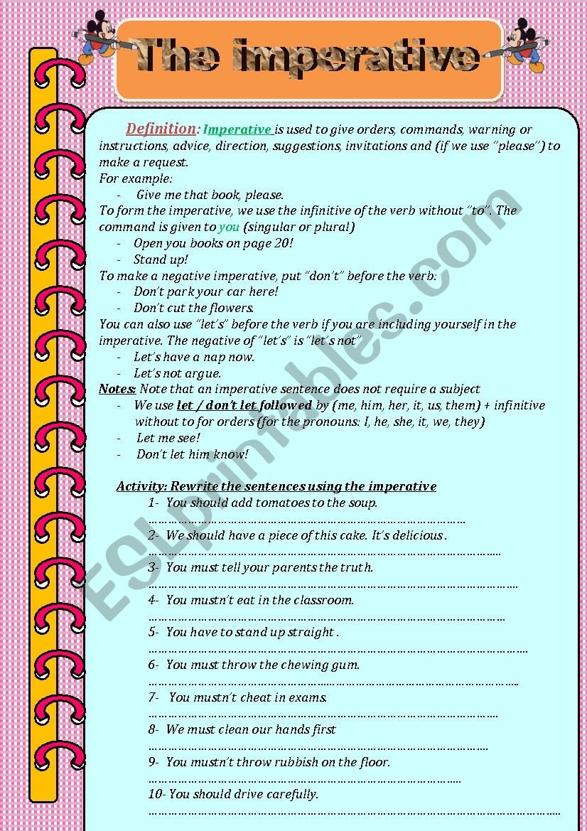 the imperative  worksheet