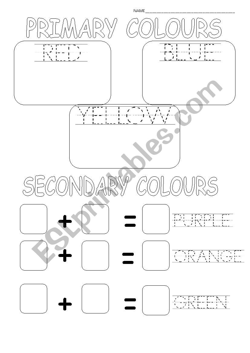 Primary and Secondary colours worksheet