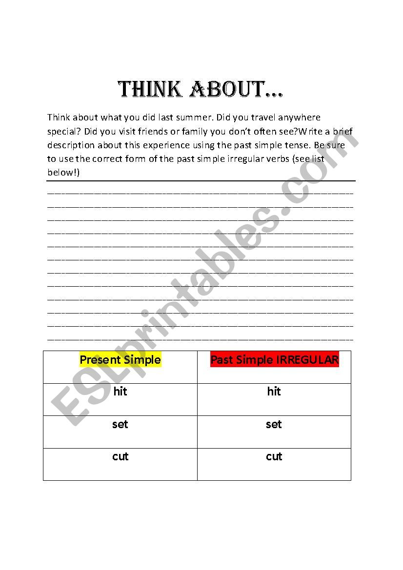 My summer_Past simple Irregular Verbs