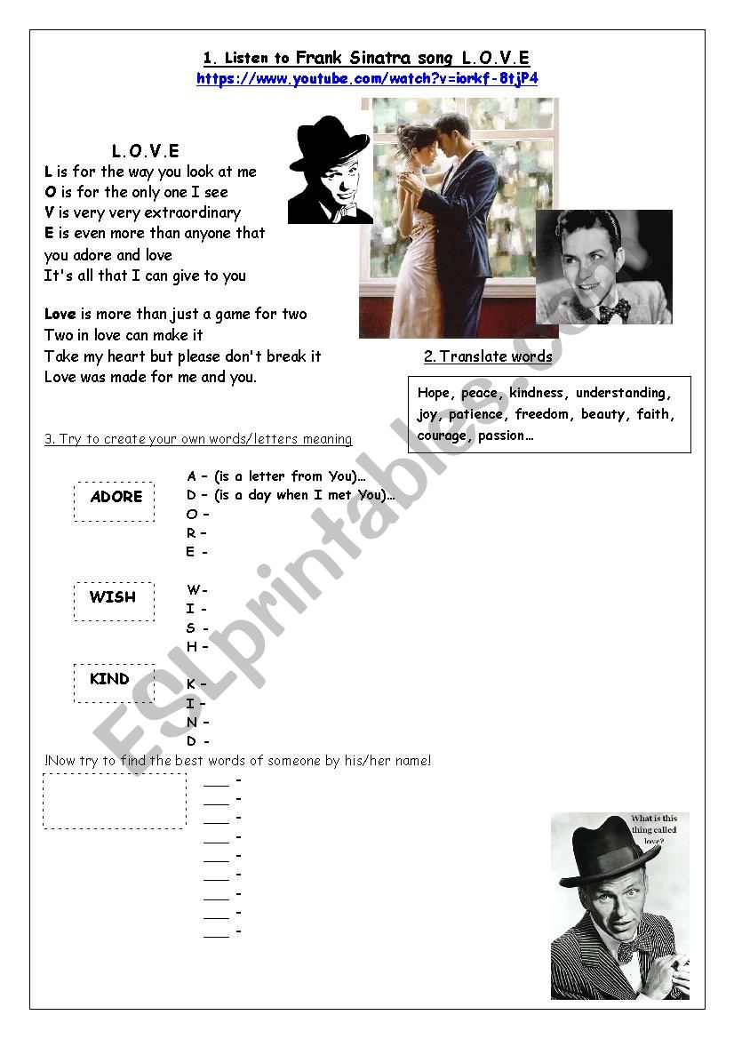 Frank Sinatra  L.O.V.E worksheet