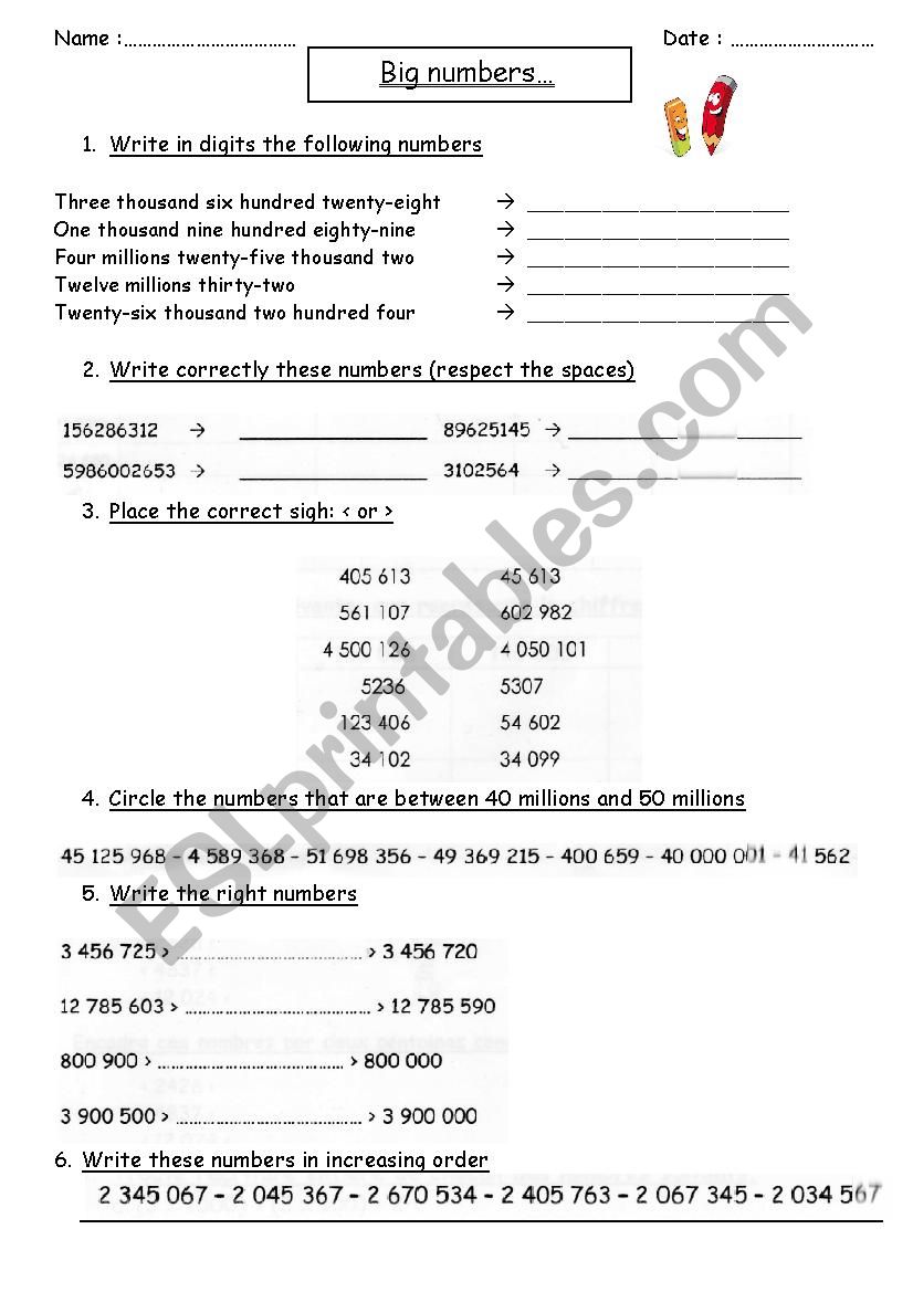 big numbers worksheet