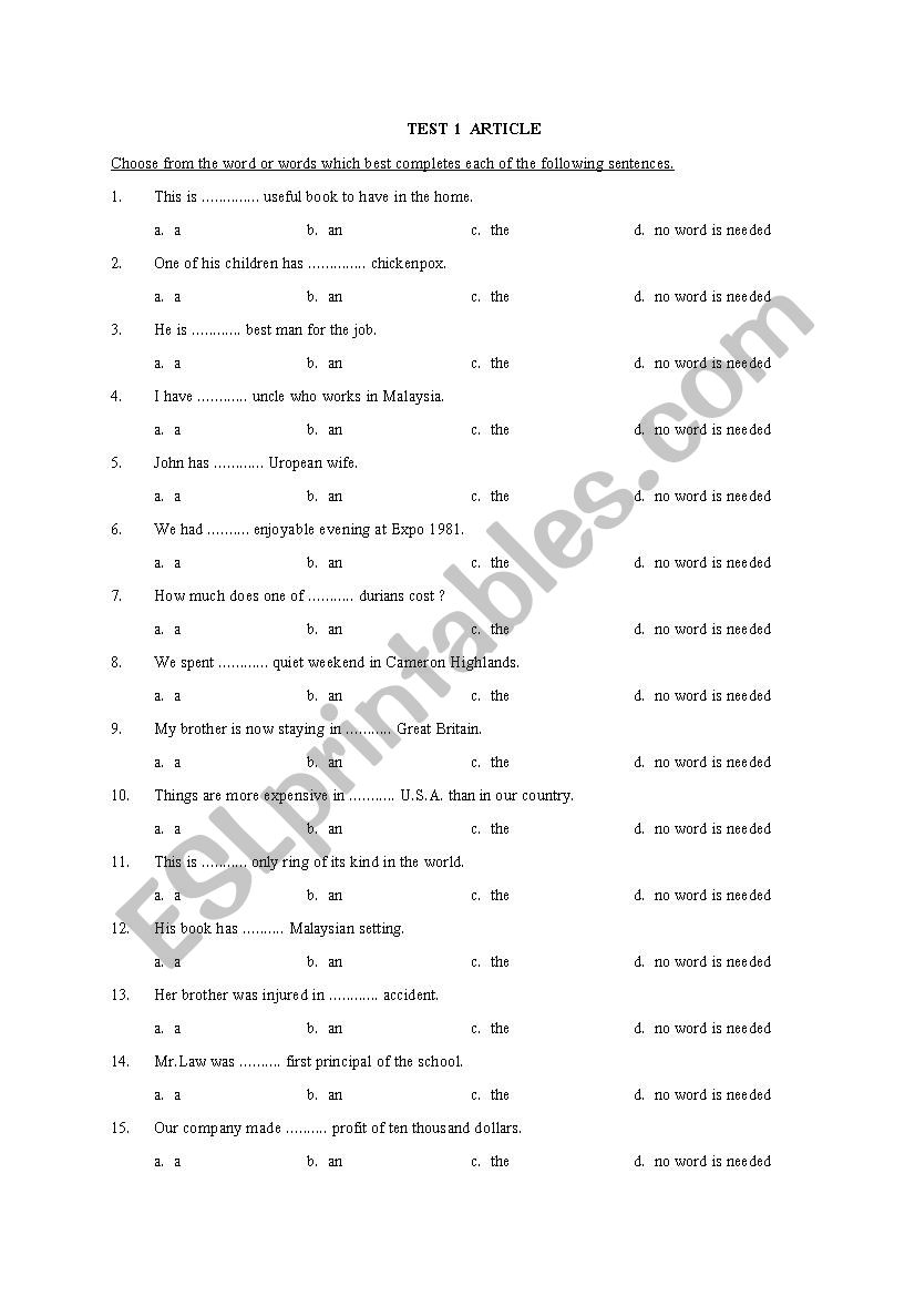 article exercise multiple choice 