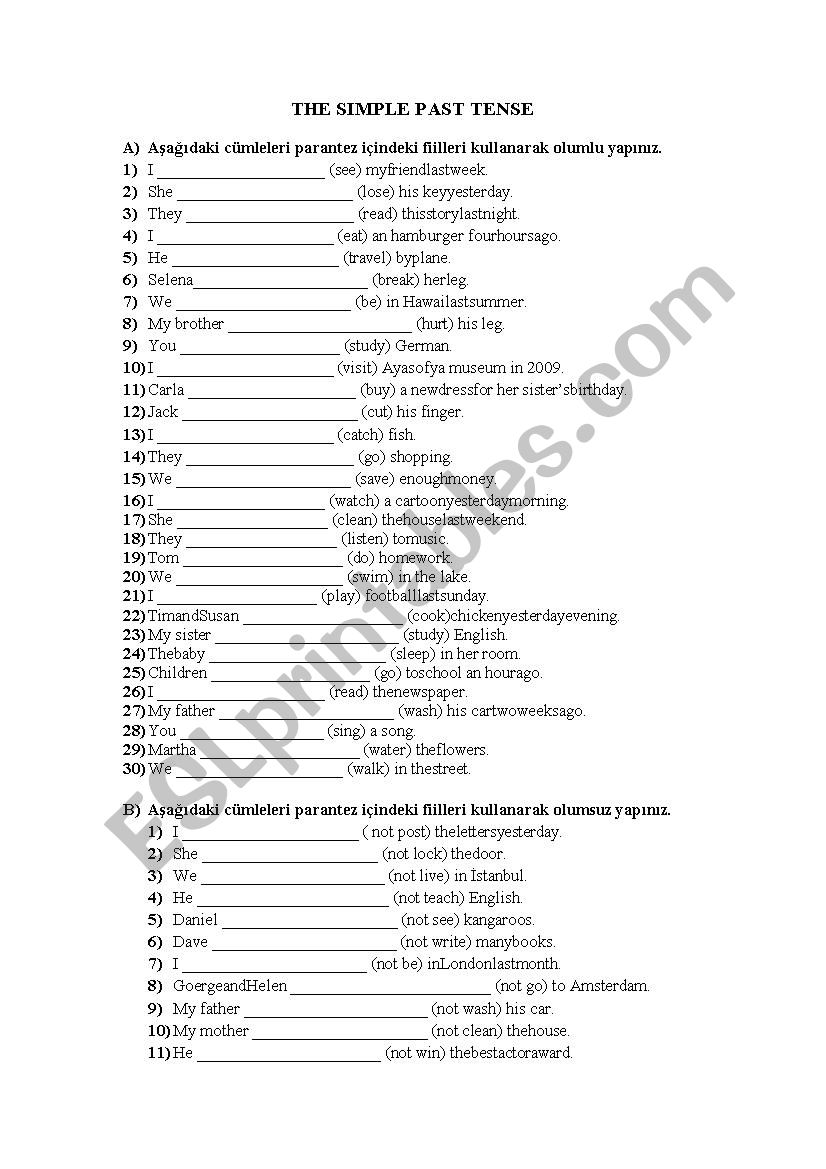 Past Simple Tesse worksheet