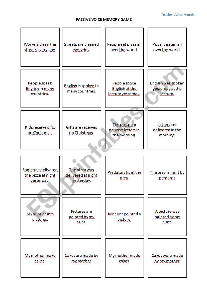 Passive Voice Memory Game worksheet