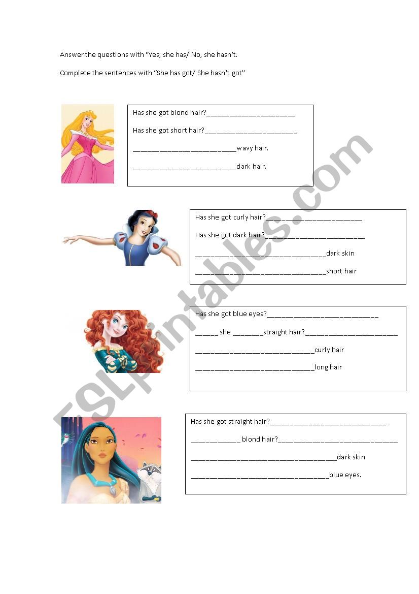 has she got blond hair? worksheet