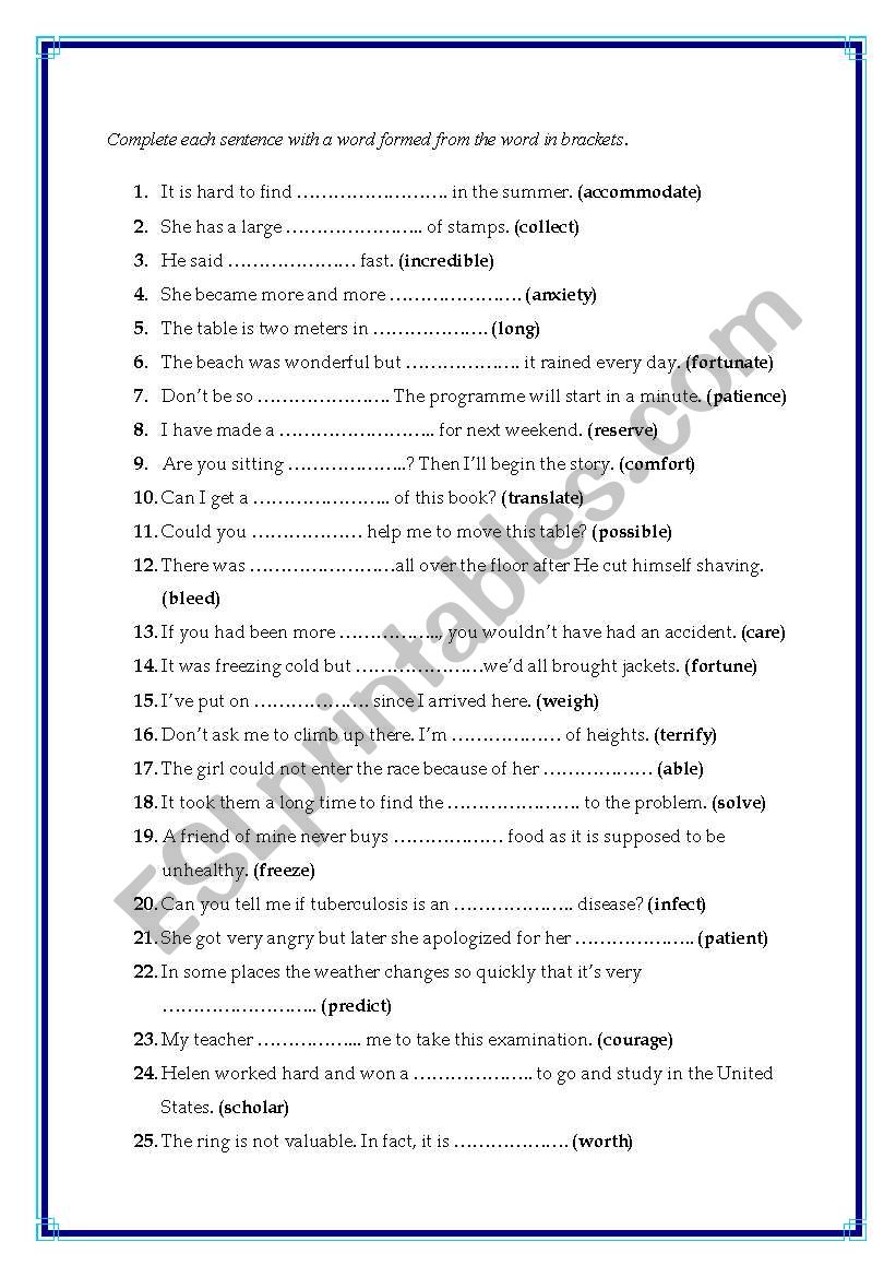 word formation worksheet