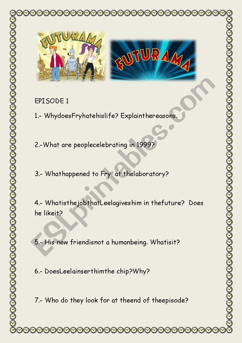 FUTURAMA (1st Episode) worksheet