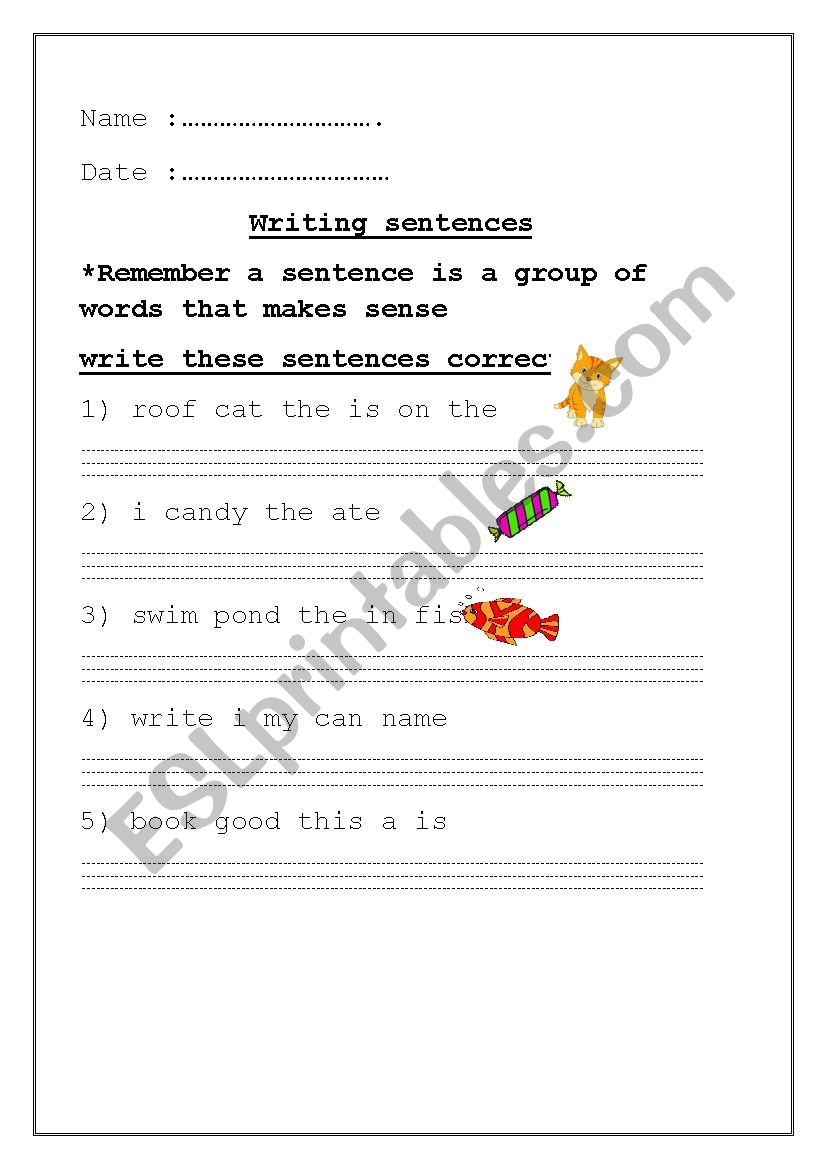 sentences correct order worksheet