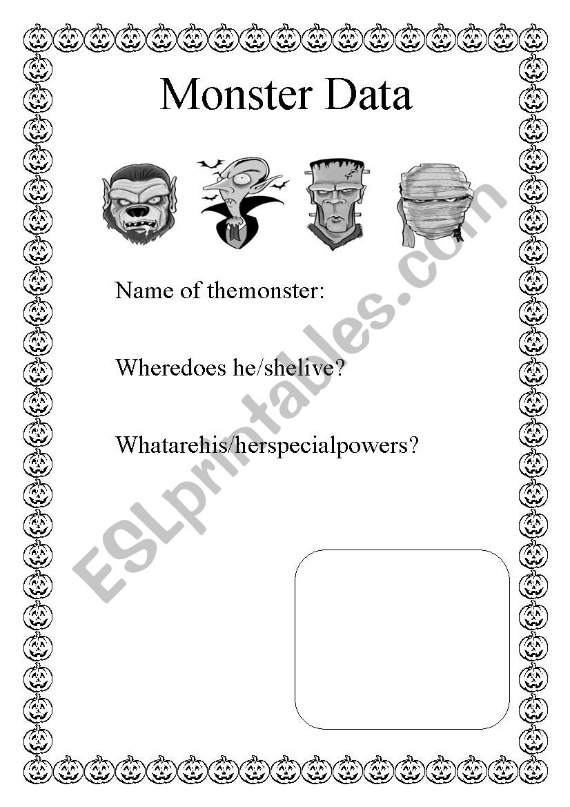 Monster Data worksheet