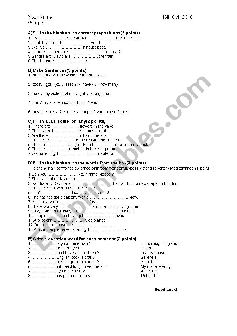 Quiz worksheet