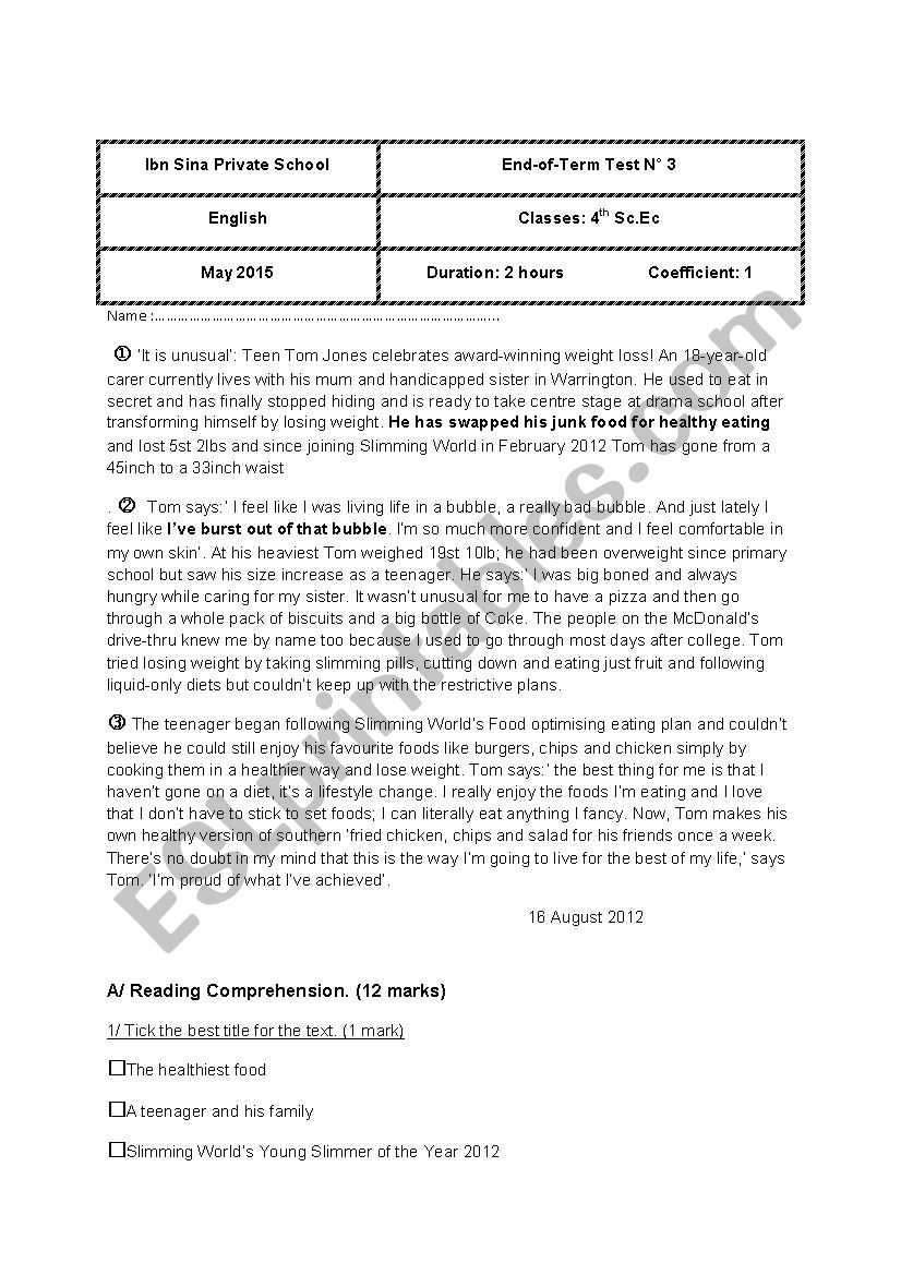 end of term test n3 worksheet