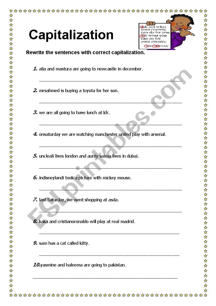 Capitalization worksheet