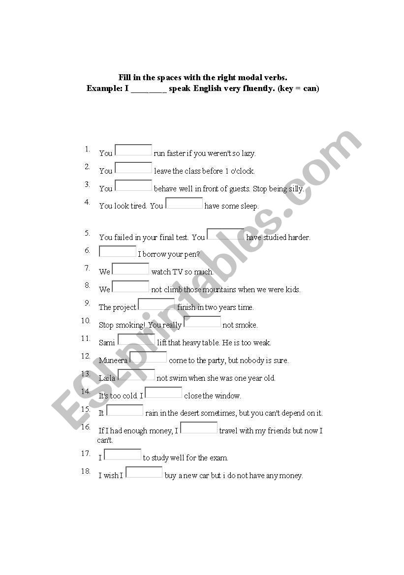 Modals Verbs worksheet