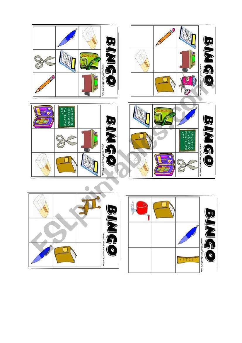  object school bingo worksheet