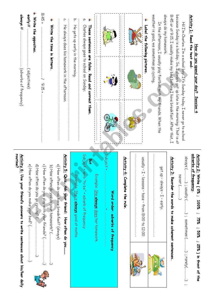 How do you spend you day? worksheet